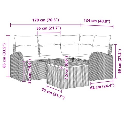 5 częściowy zestaw sofy ogrodowej z poduszkami czarny polirattan akacja