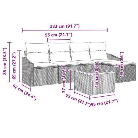 6-częściowy zestaw sof ogrodowych z poduszkami Szary Polirattan Akacja