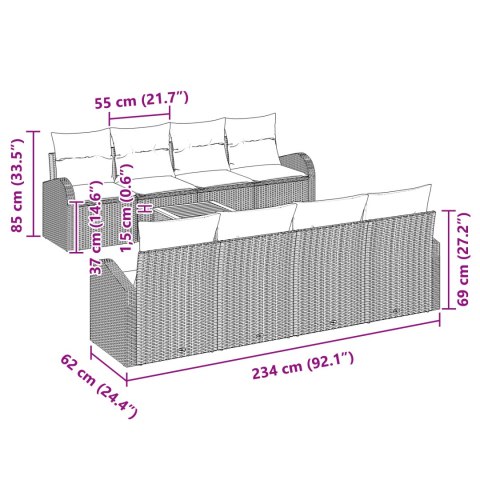 9-częściowy Zestaw Sofy Ogrodowej z Poduszkami Czarny Poli Rattan Akacja
