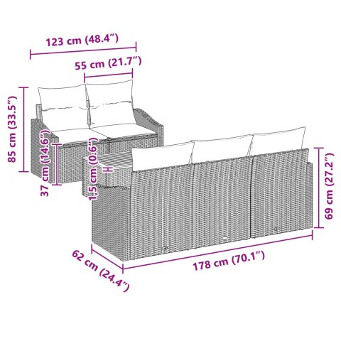 Zestaw sofy ogrodowej 6-elementowy z poduszkami czarny polirattan akacja