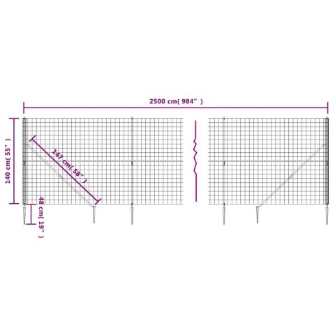 Ogrodzenie z siatki, z kotwami, antracytowe, 1,4x25 m