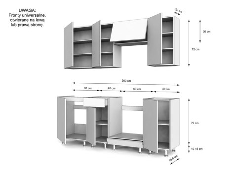 MEBLE KUCHENNE ZESTAW VARIO 200CM Z1 KASZMIR BLAT DĄB EVOKE BEZ AGD