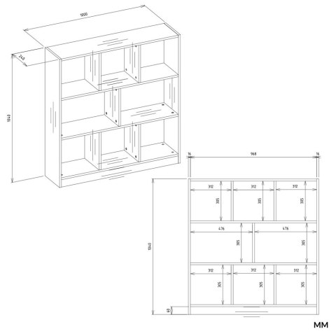 Regał Fiesta 8P DĄB ARTISAN / BIEL