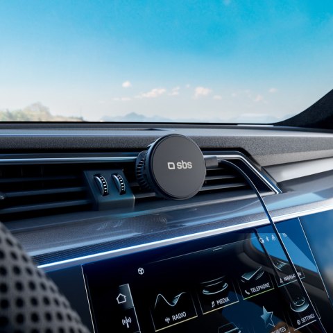 Uchwyt samochodowy na smartfona z ładowarką indukcyjną na kratkę z chłodzeniem - czarny