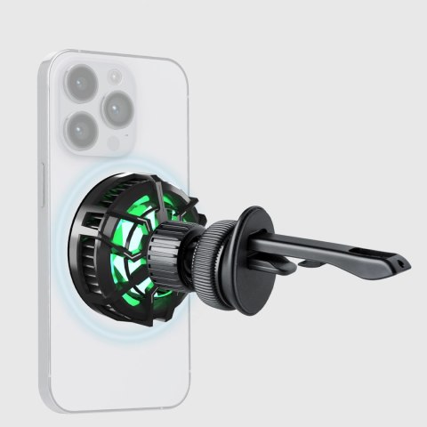 Uchwyt samochodowy na smartfona z ładowarką indukcyjną na kratkę z chłodzeniem - czarny