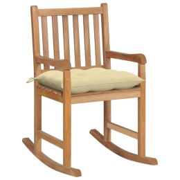 Fotel bujany z kremową poduszką, lite drewno tekowe