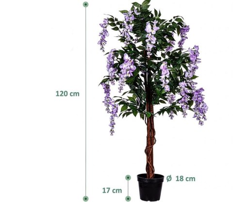 PLANTASIA Wisteria sztuczna 120 cm, kwiaty niebiesko-fioleto
