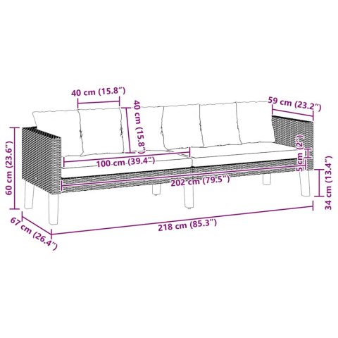 3-osobowa sofa ogrodowa z poduszkami, rattan PE, czarny