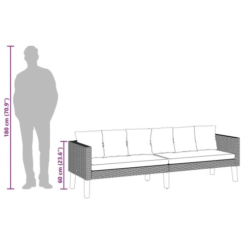 3-osobowa sofa ogrodowa z poduszkami, rattan PE, czarny
