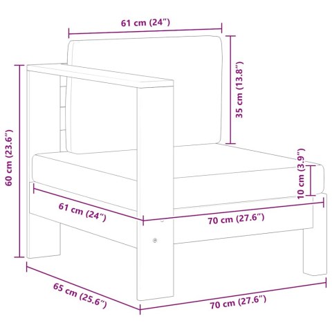 Moduł sofy środkowej, 1 podłokietnik, ciemnoszara poduszka