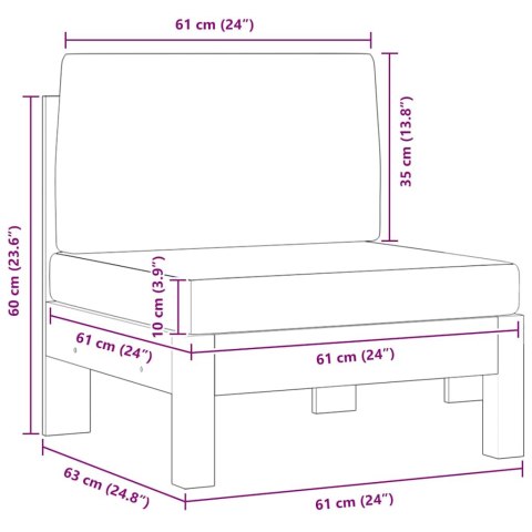 Moduł sofy środkowej, kremowe poduszki, lite drewno akacjowe