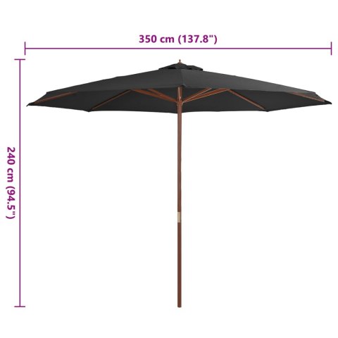 Parasol ogrodowy na drewnianym słupku, 350 cm, antracytowy