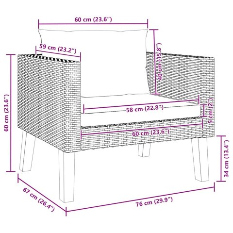 Pojedyncza sofa ogrodowa z poduszkami, rattan PE, czarny