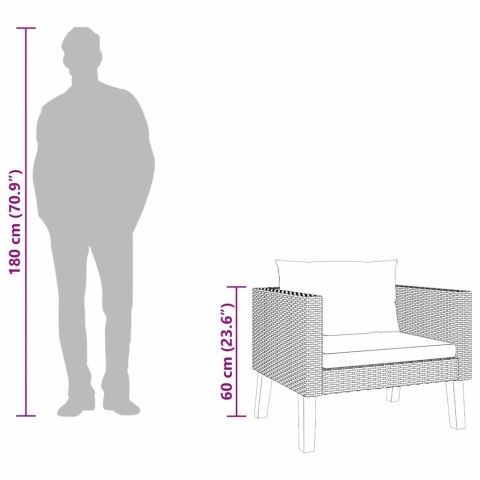 Pojedyncza sofa ogrodowa z poduszkami, rattan PE, czarny