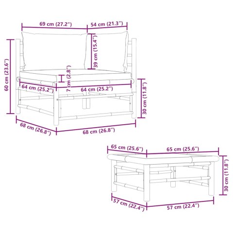 2-cz. zestaw mebli do ogrodu, śmietankowe poduszki, bambus