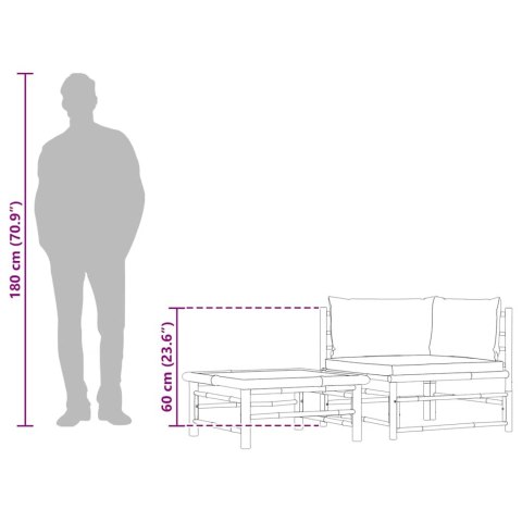 2-cz. zestaw mebli do ogrodu, śmietankowe poduszki, bambus