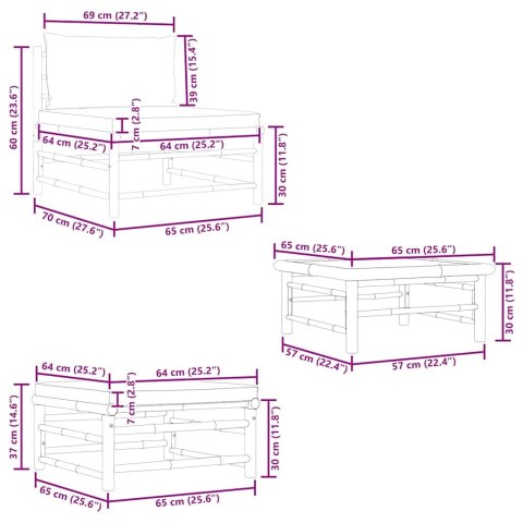 3-cz. zestaw mebli do ogrodu, ciemnoszare poduszki, bambus
