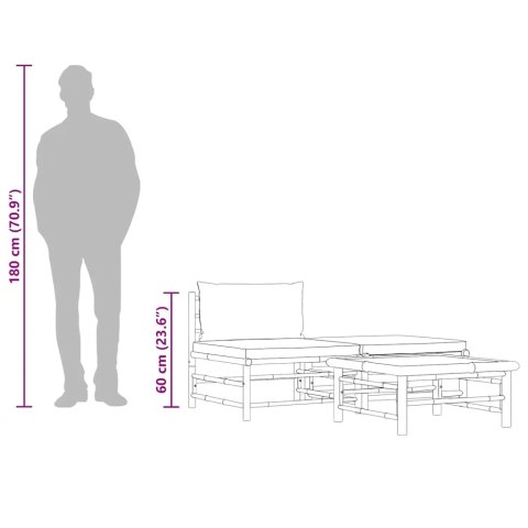 3-cz. zestaw mebli do ogrodu, ciemnoszare poduszki, bambus