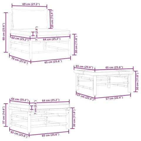 3-cz. zestaw mebli do ogrodu, śmietankowe poduszki, bambus