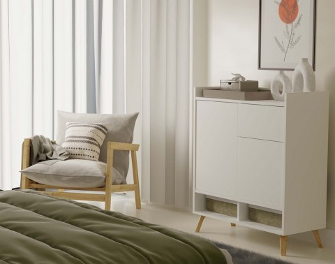 Komoda COLIN Szafka 2 Drzwi 1 Szuflada Z Nóżkami BIAŁY