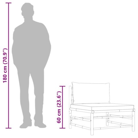 Ogrodowa sofa środkowa, śmietankowe poduszki, bambus