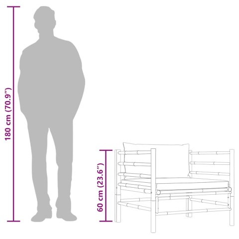 Sofa ogrodowa, śmietankowe poduszki, bambus