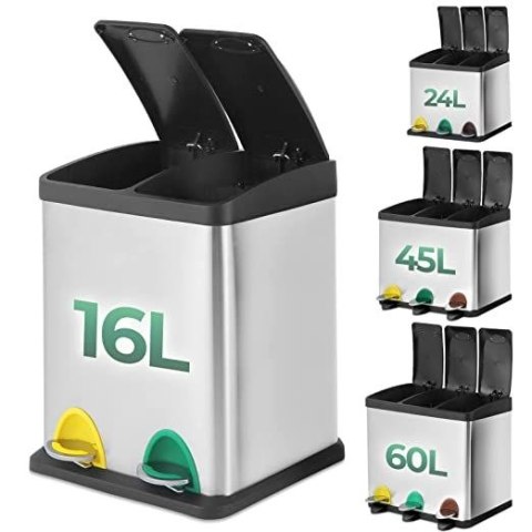 JAGO Kosz na śmieci z pedałem, stal nierdzewna, 2 x 8 L