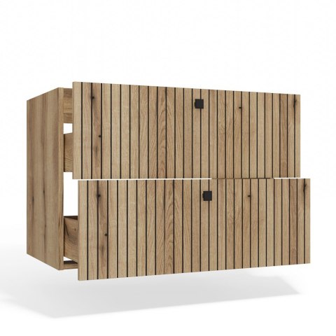 SZAFKA POD UMYWALKĘ TIGO 80 2S DĄB EVOKE 2 SZUFLADY RYFLOWANY FRONT WISZĄCA