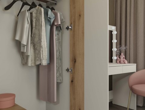 SZAFA AVA 150 CM LUSTRO 2 SZUFLADY RYFLOWANY FRONT DĄB EVOKE KASZMIR BEŻ