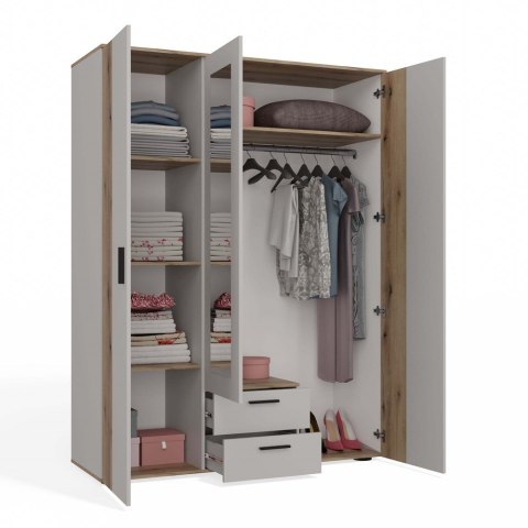 SZAFA AVA 150 CM LUSTRO 2 SZUFLADY RYFLOWANY FRONT DĄB EVOKE KASZMIR BEŻ