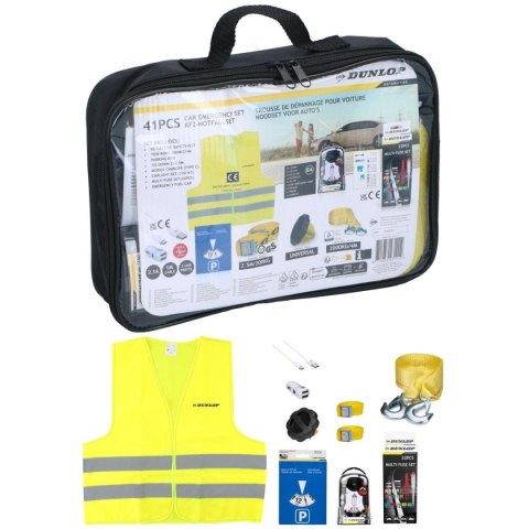 ZESTAW OBOWIĄZKOWY AWARYJNY DO SAMOCHODU DUNLOP 9 ELEMENTÓW