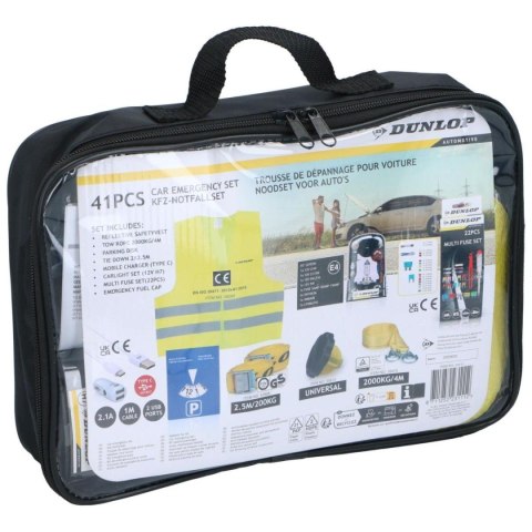 ZESTAW OBOWIĄZKOWY AWARYJNY DO SAMOCHODU DUNLOP 9 ELEMENTÓW