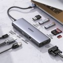 HUB Adapter USB-C - 3x USB-A 3.0 / HDMI / VGA / RJ45 / czytnik kart SD / TF / USB-C PD - szary