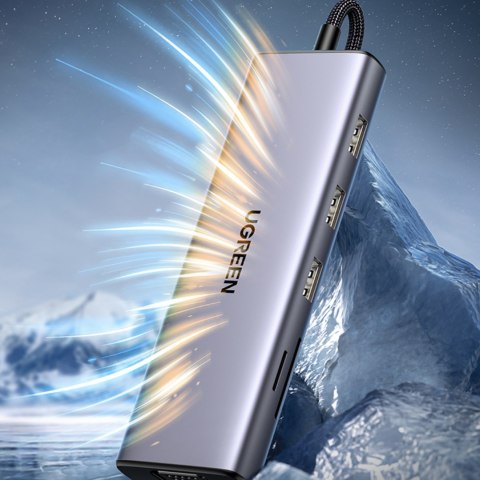 HUB Adapter USB-C - 3x USB-A 3.0 / HDMI / VGA / RJ45 / czytnik kart SD / TF / USB-C PD - szary