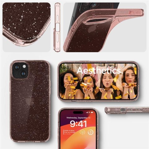 Etui case na iPhone 15 Plus Liquid Crystal Glitter - różowo przezroczyste