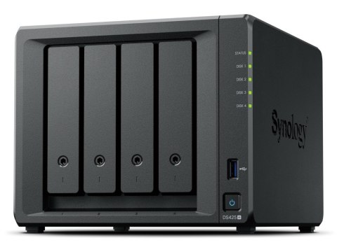 NAS Synology DS425+, Tower, 4x (3.5" SATA HDD/ 2.5" SATA SSD), 2 x M.2, Intel Celeron J4125, 2 GB DDR4 non-ECC (max.6GB), 1x 1Gb