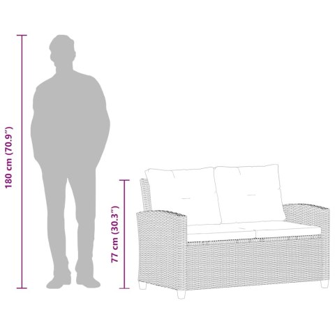 2-osobowa sofa ogrodowa z poduszkami, czarna, 124 cm, rattan PE