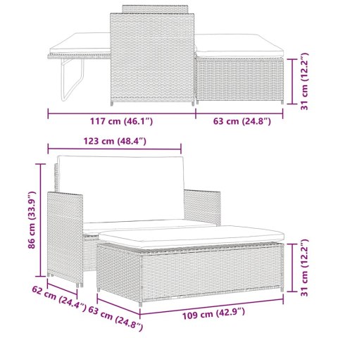 2-cz. zestaw wypoczynkowy do ogrodu, poduszki, rattan PE szary