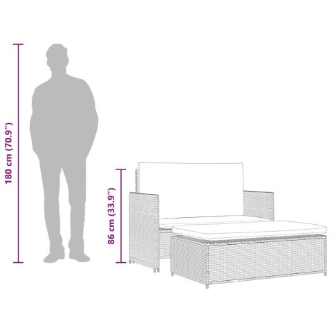 2-cz. zestaw wypoczynkowy do ogrodu, poduszki, rattan PE szary