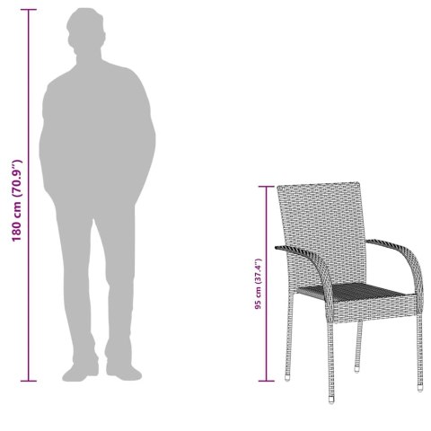 Sztaplowane krzesła ogrodowe, 2 szt., polirattan, czarne