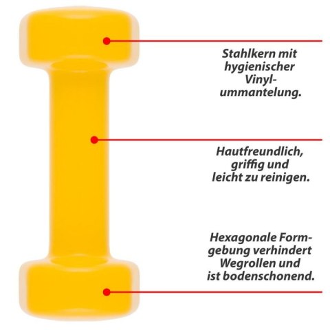MAXXIVA Zestaw hantli winylowych 2 x 1 kg, żółty