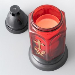 Szklany lampion na świecę, czerwony, złoty krzyż, 22 cm 3szt