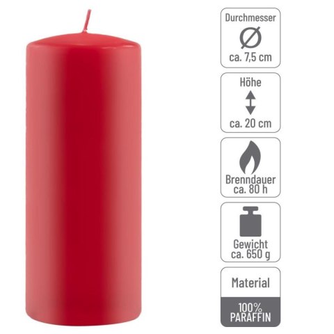 Zestaw świec słupkowych, 20 cm, Ø 7,5 cm, czerwona, 2 szt