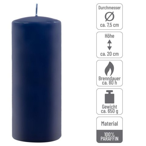 Zestaw świec słupkowych, 20 cm, Ø 7,5 cm, niebieski, 2 szt