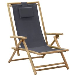 Fotel rozkładany, ciemnoszary, bambus i tkanina