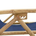 Fotel rozkładany, granatowy, bambus i tkanina