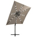 Parasol wiszący z lampkami LED i słupkiem, kolor taupe, 250 cm