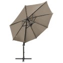 Parasol wiszący z lampkami LED i słupkiem, kolor taupe, 300 cm