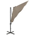 Parasol wiszący z lampkami LED i słupkiem, kolor taupe, 300 cm