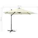 Parasol wiszący z lampkami LED i słupkiem, piaskowy, 300 cm